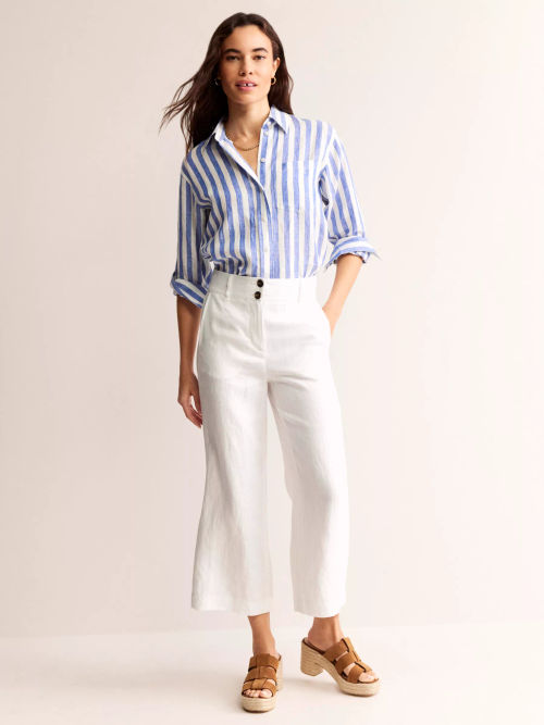 Boden Westbourne Linen Wide Leg Cropped Trousers, White, £90.00