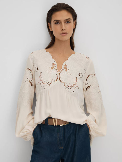 Reiss Noa Embroidered Blouse,...