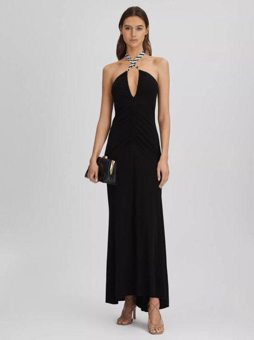 Plunging Halter Maxi Dress in Black