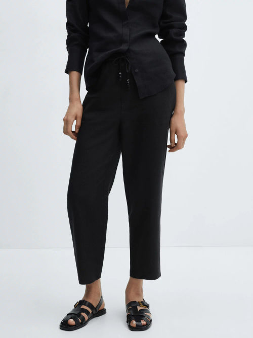 Mango Linen Cropped Trousers