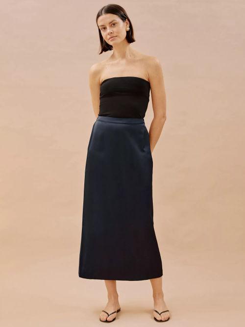 Albaray Satin Midi Skirt, Navy