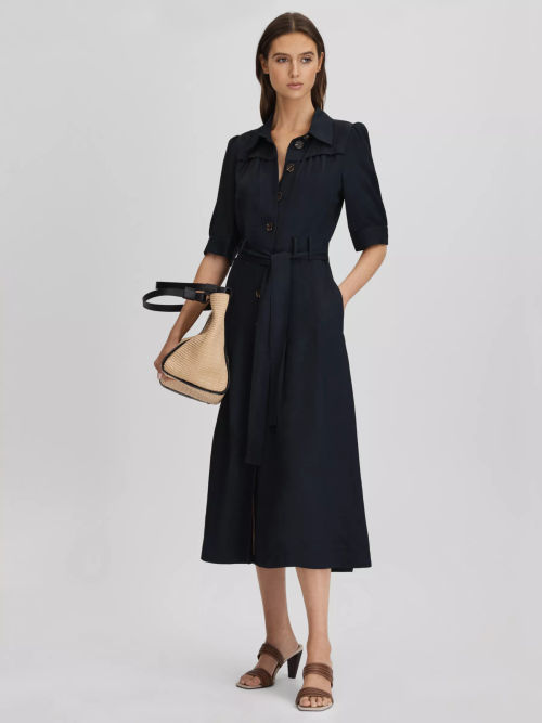 Reiss Malika Linen Blend Midi...