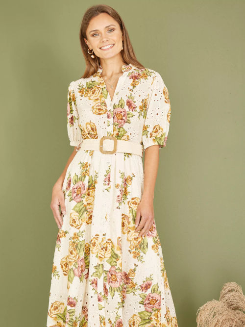 Yumi Floral Midi Cotton Shirt...