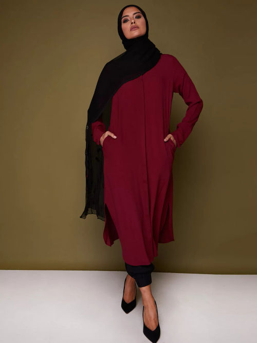 Aab Shirt Midi Dress, Red Dark