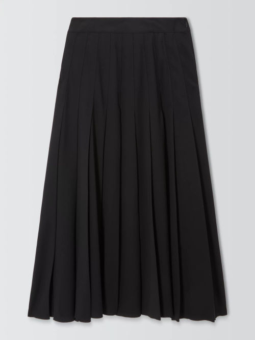 John Lewis Crepe Pleated Skirt, Black