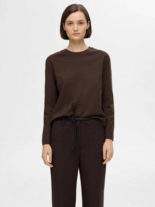 SELECTED FEMME Boxy Long Sleeve T-Shirt, Coffee Bean