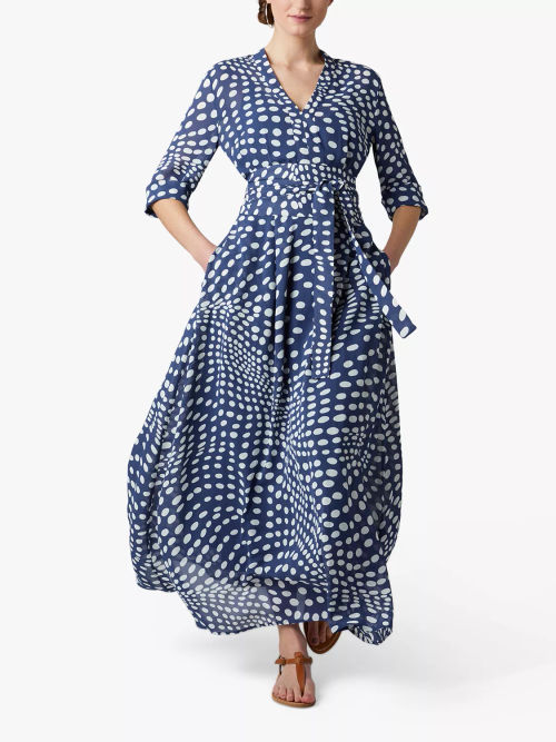 Jasper Conran London Francesca Spot Print Maxi Dress, Navy/White