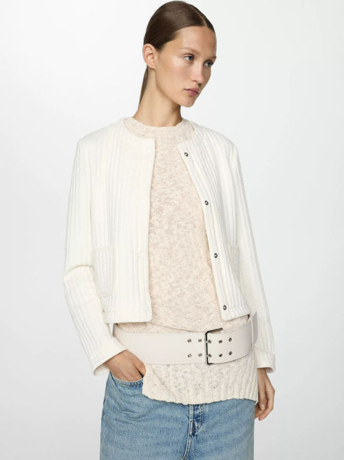 Mango Waffle Textured Jacket,...