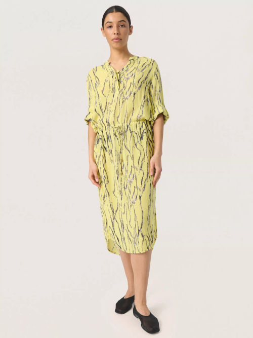 Soaked In Luxury Zaya Endive Traces Print Midi Dress, Yellow/Multi