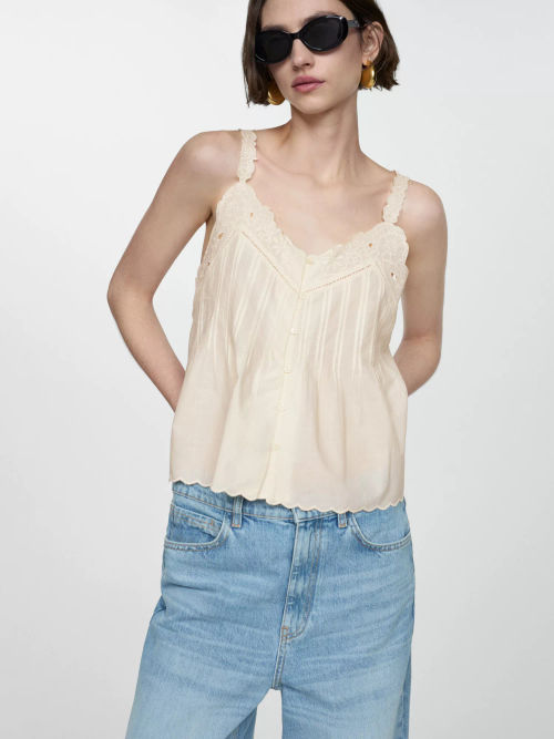 Mango Embroidered Cotton Cami...