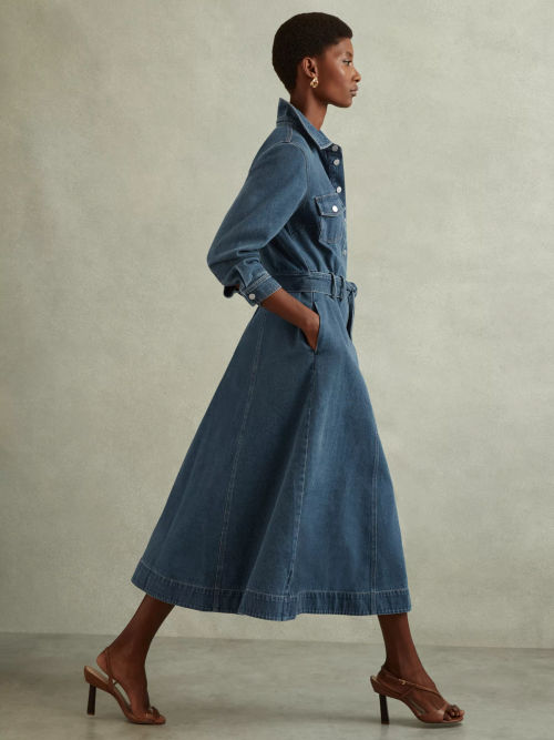 Reiss Elsa Denim Midi Shirt...