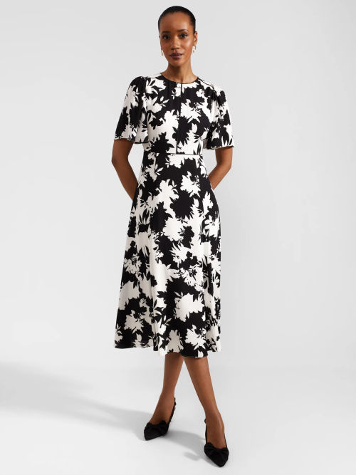 Hobbs Alva Floral Dress, Ivory/Black