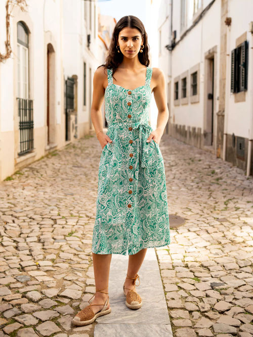 Yumi Paisley Leaf Print Midi...