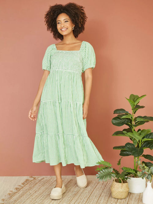 Yumi Gingham Smock Midi...