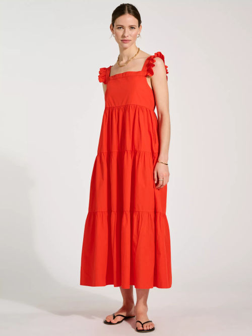 Baukjen Katie Organic Cotton Tiered Midi Dress, Tangerine