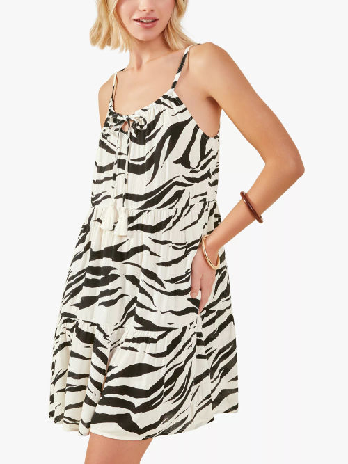 Accessorize Tiger Swing Mini Dress, Ivory/Black