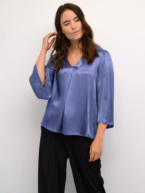 KAFFE Karen V-Neck Top, Indigo