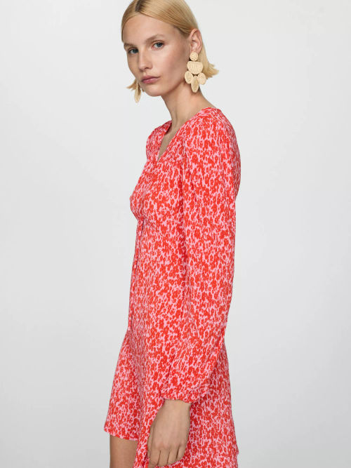 Mango Pom Floral Dress, Red