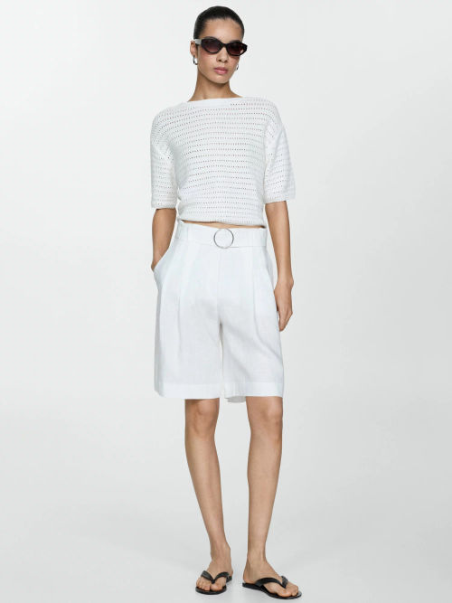 Mango Samari Linen Belted Shorts