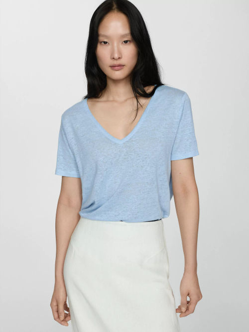 Mango Linito Linen V-Neck...