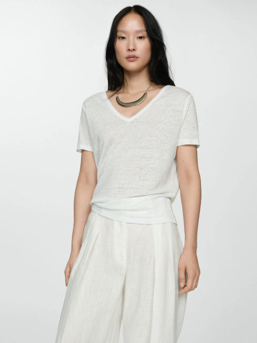 Mango Linito Linen V-Neck...