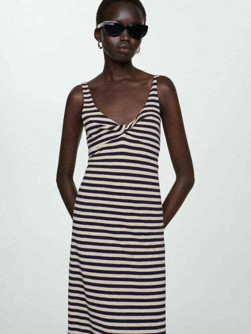 Mango Linen Blend Stripe Midi...