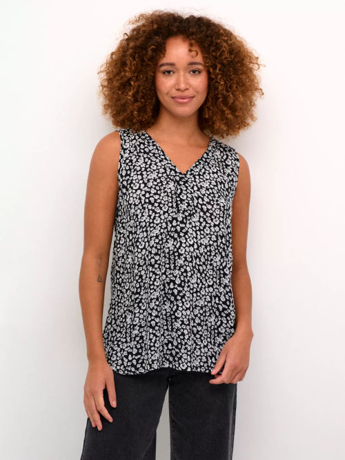 KAFFE Amber Floral Top, Black/Chalk