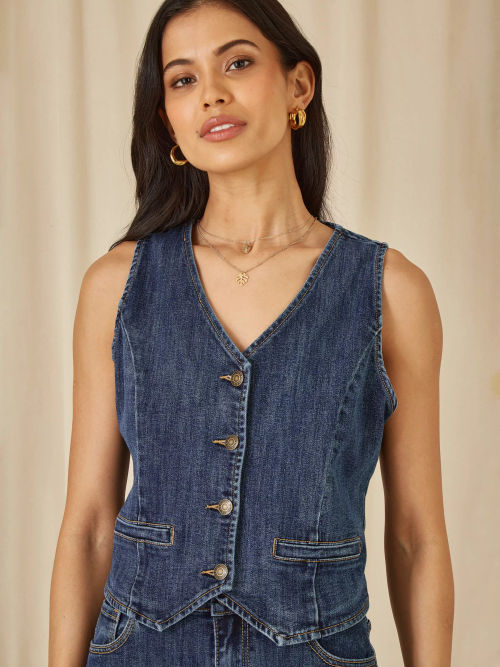 Yumi Denim Stretch Waistcoat,...