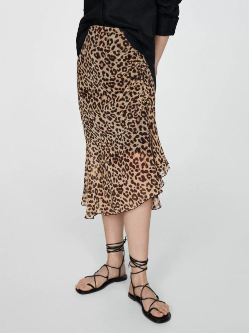 Mango Leopard Gathered Skirt,...