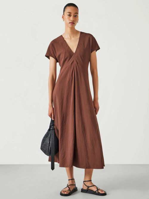 HUSH Grace V-Neck Maxi Dress, Brown