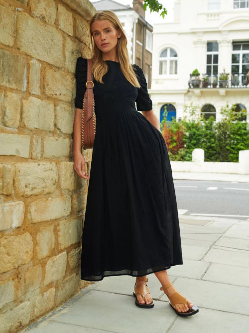 Ro&Zo Puff Sleeve Midi Dress,...