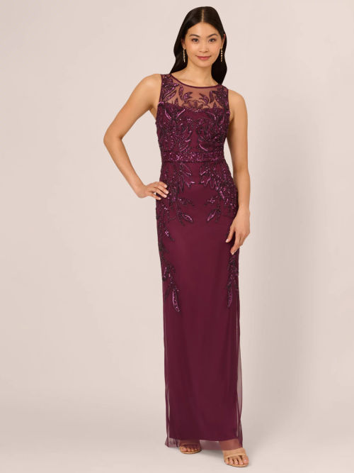 Adrianna Papell Beaded Column Maxi Dress, Cassis