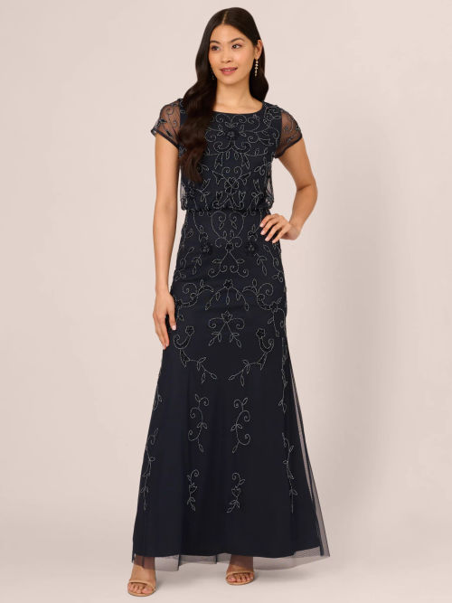 Adrianna Papell Studio Beaded Blouson Sleeve Maxi Dress