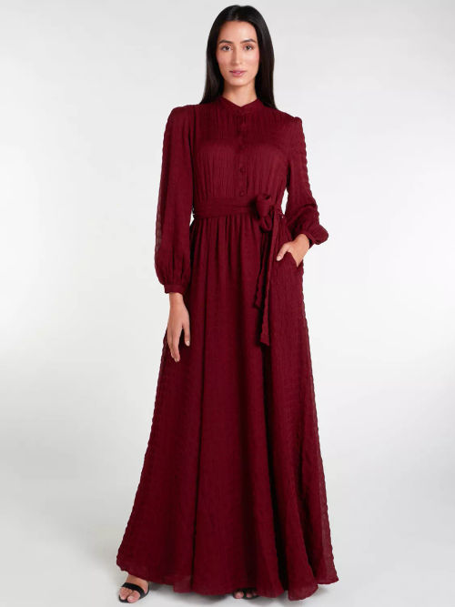 Aab Crinkle Chiffon Maxi Dress, Dark Red