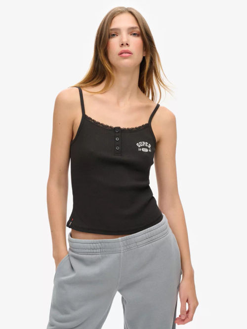 Superdry Athletic Essentials Graphic Button Cami, Bison Black