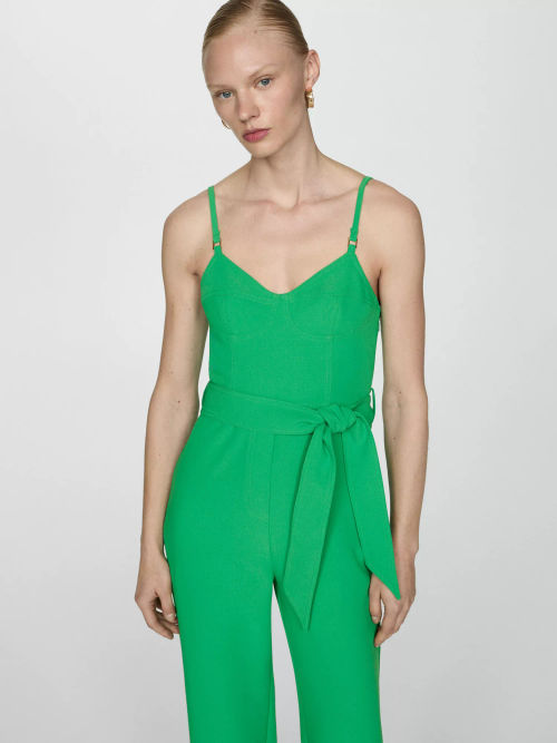 Mango Pily Tie Waist Jumpsuit, Green