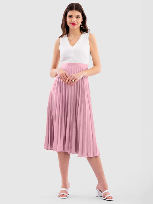 Closet London Pleated Midi Skirt, Pink/White