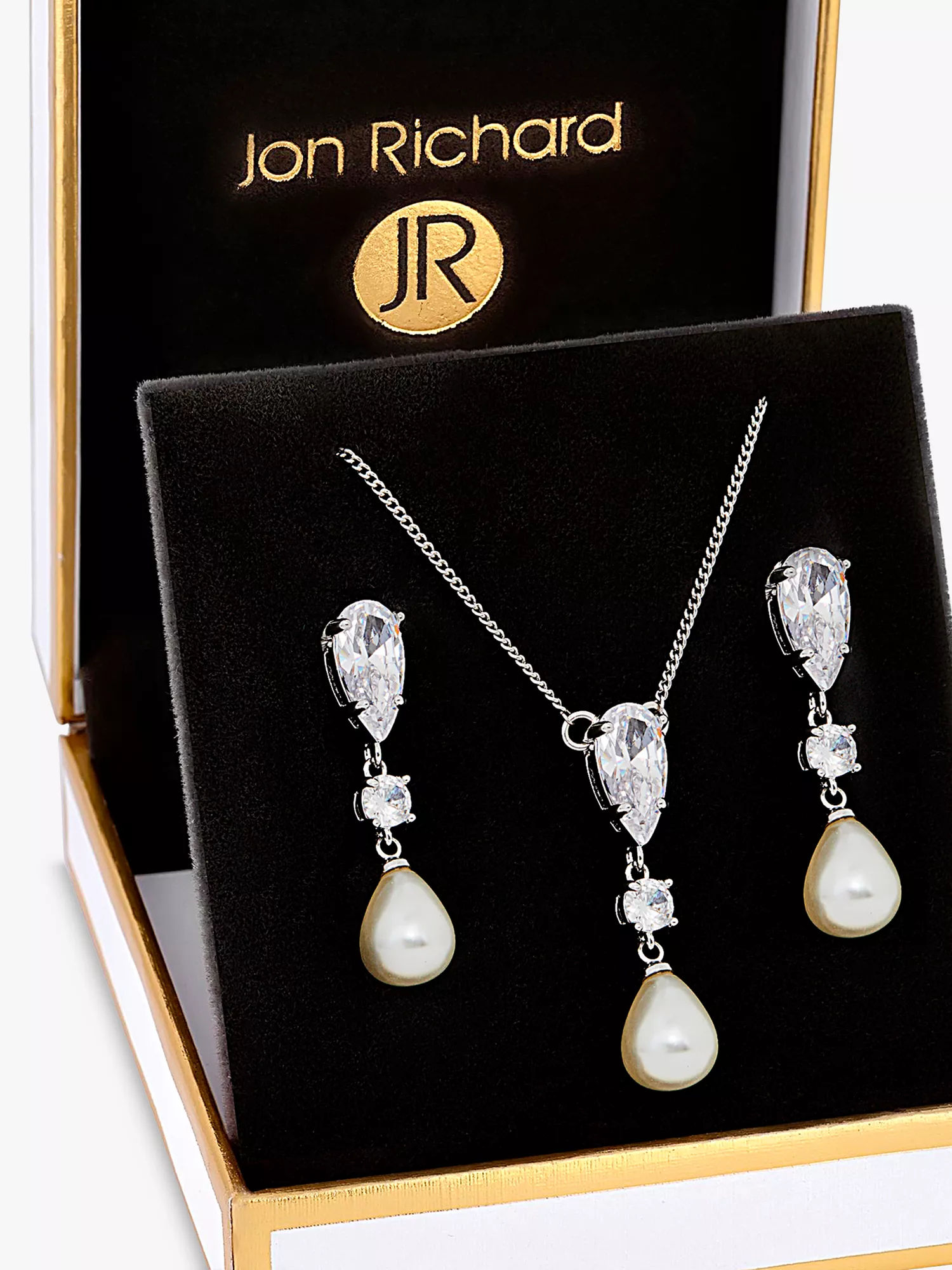 Jon Richard Rhodium Plated Cubic Zirconia And Pearl Set - Gift Boxed in  Black | Lyst UK