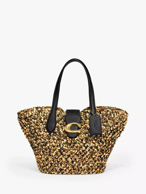 Coach Luna Leather Shoulder Bag, Black/Gold at John Lewis & Partners