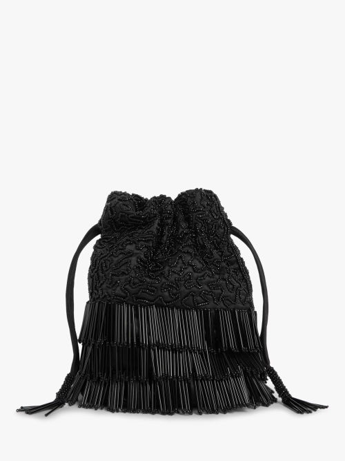 John Lewis Satin Pleat Wrist Pouch Bag, Black at John Lewis & Partners