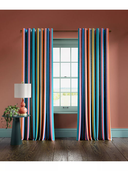 Harlequin x Sophie Robinson Sherbet Stripe Pair Lined Multiway Curtains,  Lapis/Spinel/Aqua, £150.00