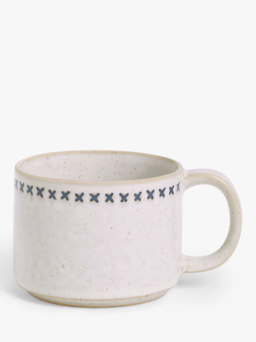 John Lewis Stoneware Crosses Stacking Mug, 200ml, White