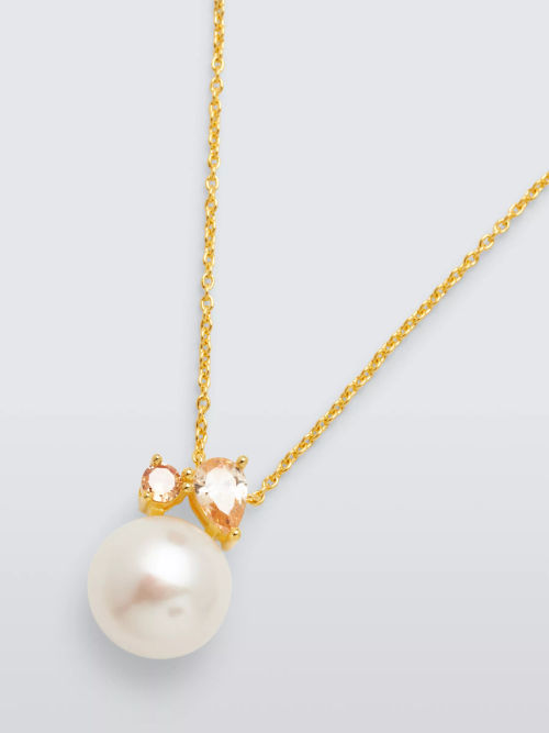 Lido Freshwater Pearl and Cubic Zirconia Button Pendant Necklace