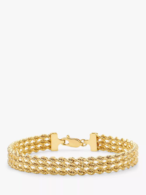 IBB 9ct Yellow Gold Hollow Diamond-Cut Rope Bracelet, Gold at John