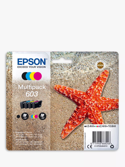 Epson Starfish 603 Inkjet Printer Cartridge Multipack, Pack of 4, £32.99