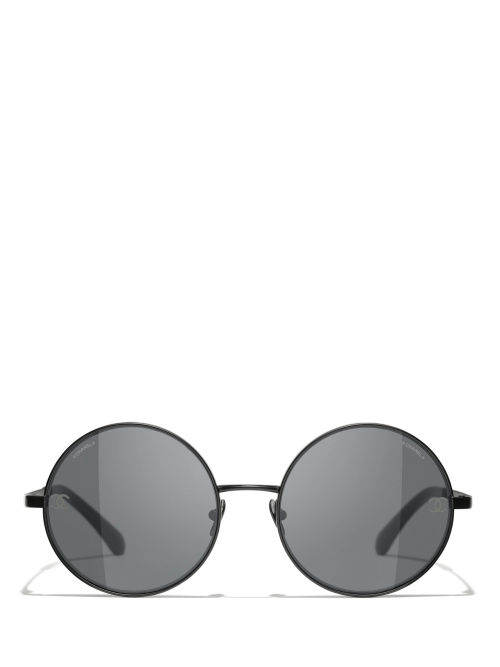 CHANEL Oval Sunglasses CH5414 Black/Grey at John Lewis & Partners