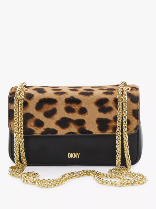 DKNY Elissa Large Leather Shoulder Bag, Black/Gold at John Lewis