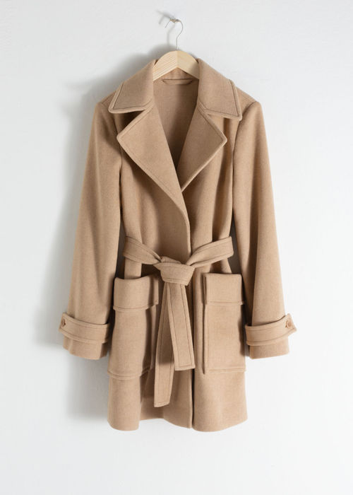  Other Stories wool blend short belted coat in beige