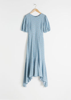 Cotton Blend Handkerchief Midi Dress - Turquoise