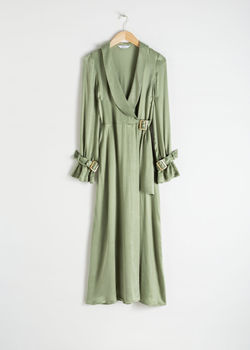 Belted Wrap Maxi Dress - Green